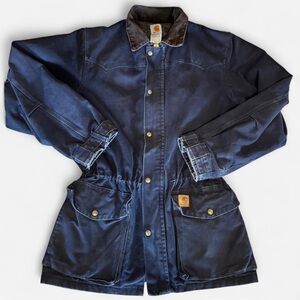 vintage Carhatt navy blue blanket lined ranch coat-80s 
chore jacket C52 MD